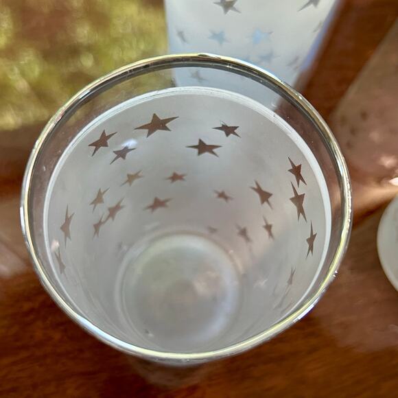 Vintage Frosted Star Silver Banded Glass Drinking Tumblers set of 4 - Picture 9 of 12